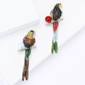 Colorful Crystal Parrot Brooch with Long Beaded Tail view 1
