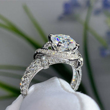 Round Solitaire Halo Two-Ring Set In Polished Silver Tone