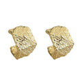 Gold Textured Geometric Chunky Huggie Hoop Earrings Pair view 5