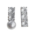 Asymmetric Clear CZ Bar And Pearl Drop Stud Earrings view 5