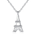 Mini Eiffel Tower Clear Stone Pendant Necklace White Gold Tone view 1