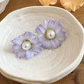 Fabric Daisy Pearl Stud Earrings in Seven Colors With Decorative Details view 11