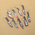 Black Red Floral Knife Novelty Hook Earrings in Ten Designs view 1
