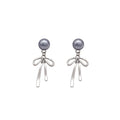 Gray Pearl Stud Earrings With Detachable Silver Bow view 5