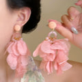Layered Fabric Petal Earrings in Three Colors with Polished Metal Details view 3