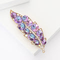 Long Crystal Leaf Brooch in Purple and Green Colorways view 3