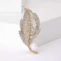 Crystal Leaf Brooch With Pearl in Gold or Silver Tone view 4