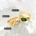 Gold Textured Dome Rings Oval Clear Or Green Stones view 2