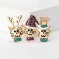 Gold Christmas Three Cats Brooch Reindeer Santa Top Hat Pin view 6