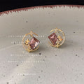 Gold-Tone Crescent Moon Star Pink Crystal Stud Earrings view 4