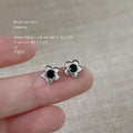 Silver Mini Flower Black Center Stone Stud Earrings view 1