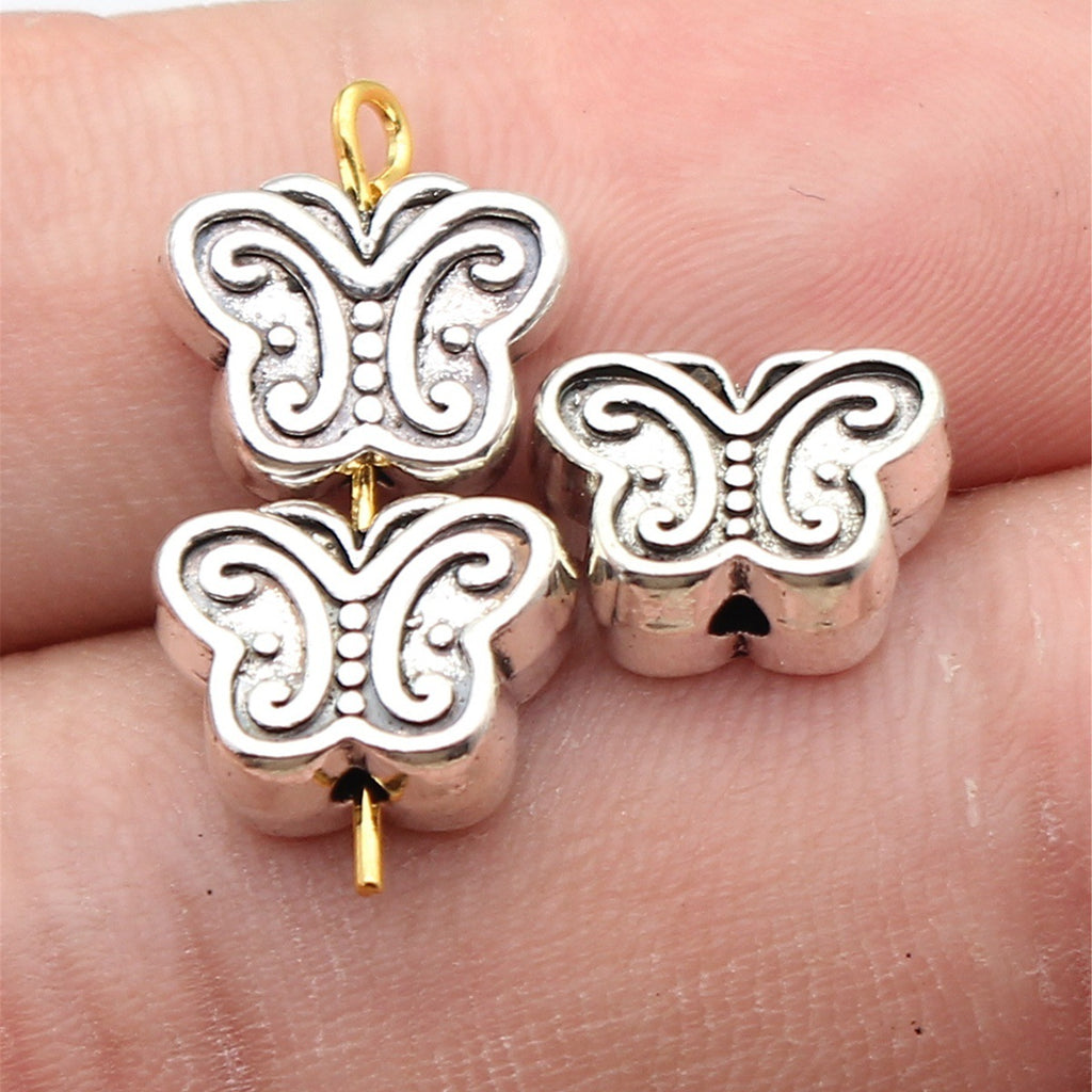 12x9.5x5mm 2.1g Antique Silver Zinc Alloy Double Sided Butterfly Small Hole Beads for DIY Jewelry Making