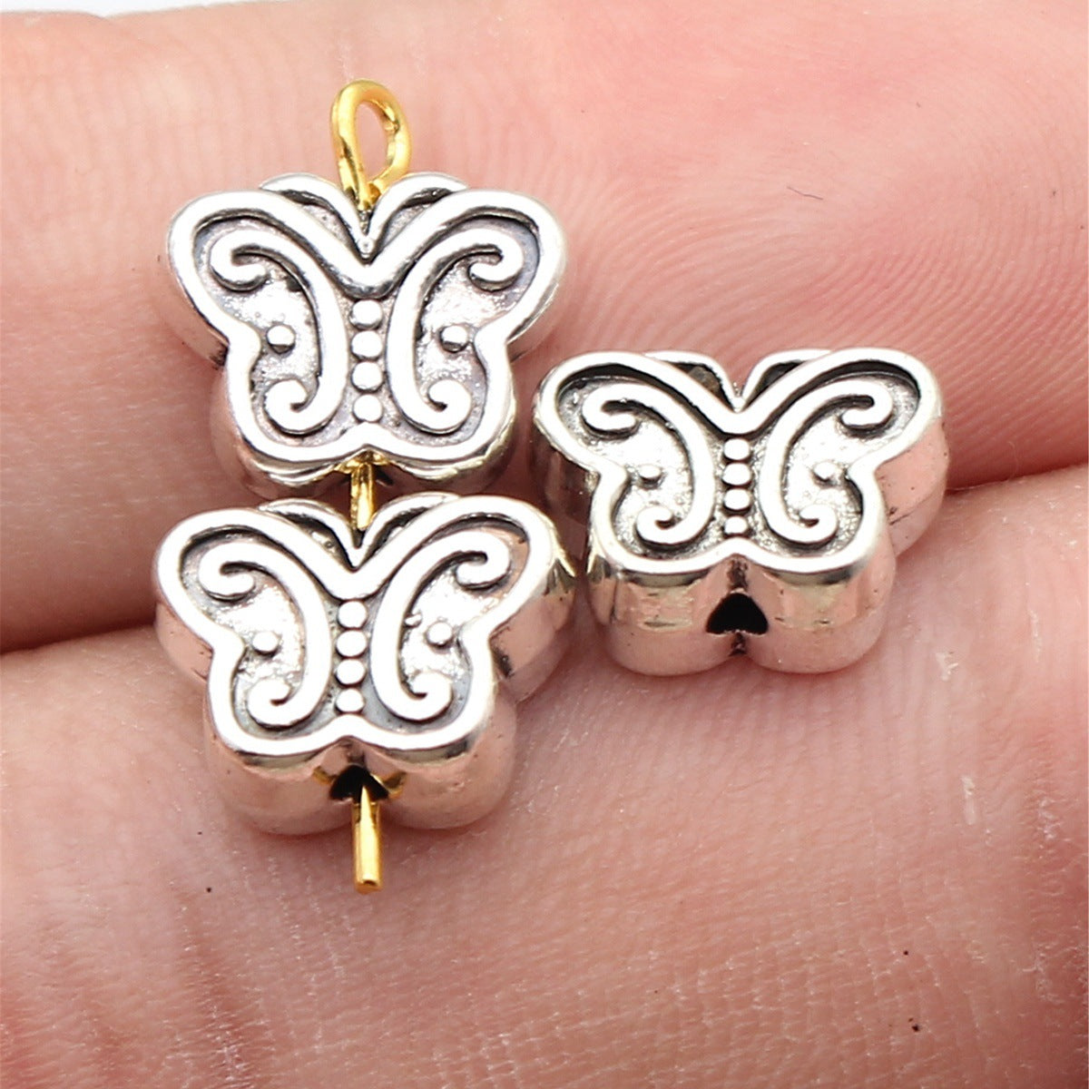 12x9.5x5mm 2.1g Antique Silver Zinc Alloy Double Sided Butterfly Small Hole Beads for DIY Jewelry Making