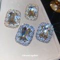 Rectangular Crystal Cluster Stud Earrings in Two Tones view 4