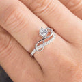 Round Clear Solitaire Swirl Pave Ring In Polished Silver Tone view 2