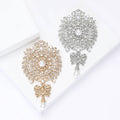 Crystal Rosette Bow Drop Brooch with Polished Metal and Decorative Accents view 4