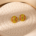 Nine Yellow Softball Heart Bow and Ball Novelty Earrings view 3