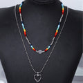 Colorful Bead Open Heart Double Layer Pendant Necklace view 1