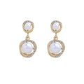 Double White Pearl Look Gold Tone Halo Dangle Stud Earrings view 5