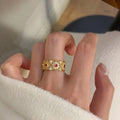 Gold Openwork Flower Band Ring Clear and Red Stones view 2