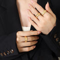 Gold Tone Ribbed Open Band Ring Wide Fluted Cuff Style view 4