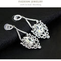 Champagne Silver Tone Champagne Crystal Floral Teardrop Metal Dangle Earrings view 3