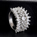 Silver-Tone Marquise Leaf Cluster Wide Ring with Clear Stone Details view 4