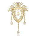 Ornate Filigree Brooch With Pearl Teardrop Dangles view 1