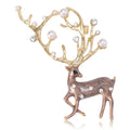 Deer in Branch Circle Crystal Brooch in White or Brown view 1