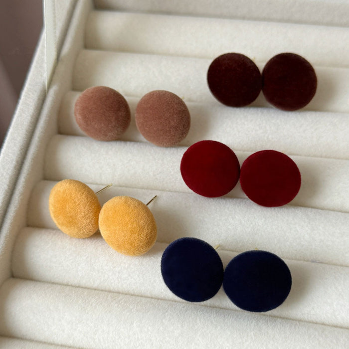 Colorful Flocked Round Stud Earrings Fashion Jewelry