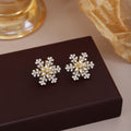 Gold and Silver Clear Snowflake Floral Stud Earrings view 3