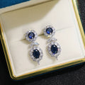 Royal Blue Floral CZ Drop Earrings Silver Tone Halo view 3