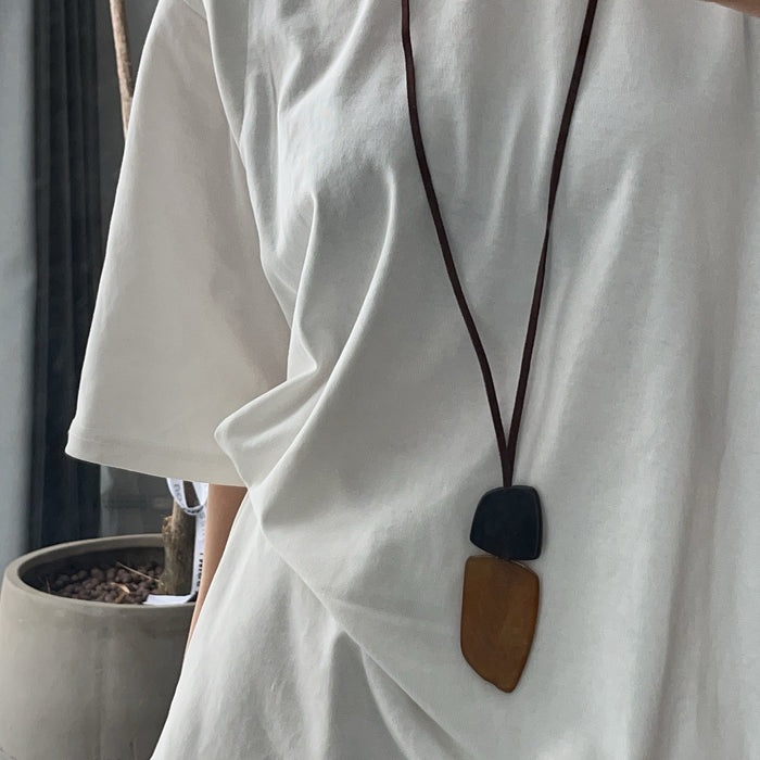 Layered Geometric Pendant Cord Necklaces in Four Colors