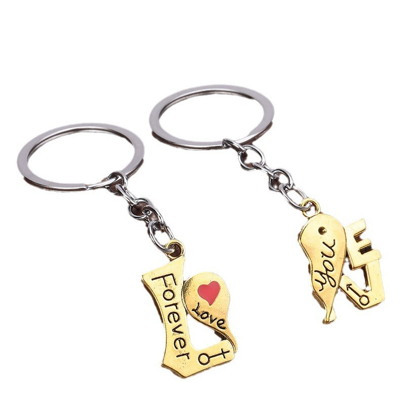 Couple Heart Keychain Pair Zinc Alloy Valentine Gift Pendant