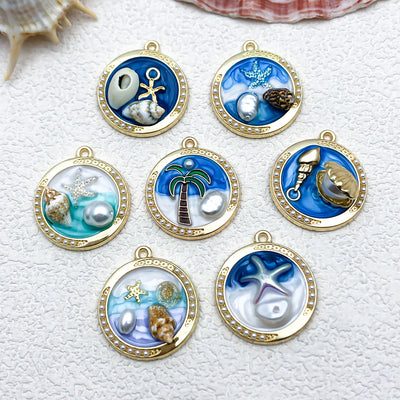 Colorful starfish charms arranged on a light background