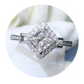 Silver Tone Diamond Halo Crystal Ring with Polished Finish view 3