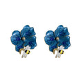 Blue Floral Statement Stud Earrings With Polished Metal Tone Details view 5