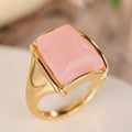 Gold Rectangular Pink Cabochon Finger Ring Bezel Set view 5