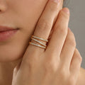 Gold Triple Band Open Ring With Pave Zircon Side Rows view 1