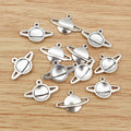 Saturn Planet Outline Charms in Bright Silver Finish view 3