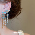 Blue Floral Crystal Chandelier Earrings with Tiered Drops view 3