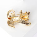 Playful Stretching Crystal Cat Brooch in Silver or Gold Tone view 3