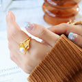 Irregular Sculptural Open Pearl Ring Gold Or Steel Finish view 4