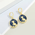 Gold Tone Oval Navy Cat Medallion Huggie Drop Earrings view 3