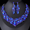 Black Silver Tone Crystal Leaf Collar Crystal Five Designs Metal Necklace and Earring Set view 10