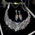 Silver Crystal Bib Necklace Set Matching Teardrop Earrings view 6