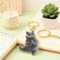 Gray Praying Cat Flat Acrylic Keychain With Gold Tone Ring view 4