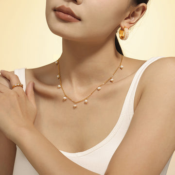 Gold Copper Triple Plastic Bead Row Hoop Earrings Huggie