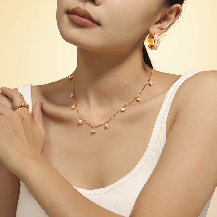 Gold Copper Triple Plastic Bead Row Hoop Earrings Huggie