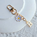 Gold Letter Daisy Flower Keychain Charm With Lobster Clasp view 7